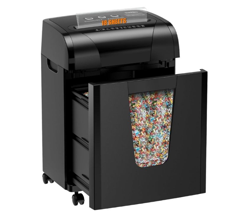 Woolsche Paper Shredder, 18-Sheet Cross Cut with 18 Liters Pull Out Bin, P-4 Security Level, Shred Paper and Credit Card, Durable&Fast with Auto Jam Proof System Shredder for Office - JM Variety Store